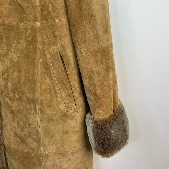 Bernardo Long Length Suede Leather faux Shearling Warm Winter Coat womens XL - Picture 7 of 13